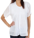 Sakkas Button Down Embroidered Short Sleeve Semi-Sheer Gauzy Cotton Top / Blouse#color_White