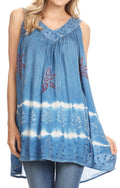 Sakkas Ruth Sequin Embroidered Batik Relaxed Fit Sleeveless V-Neck Top#color_SteelBlue