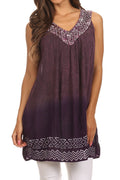 Sakkas Merida Ombre Relaxed Fit Sleeveless V-Neck Blouse#color_Purple