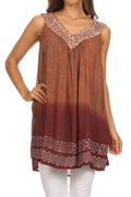 Sakkas Merida Ombre Relaxed Fit Sleeveless V-Neck Blouse#color_Rust