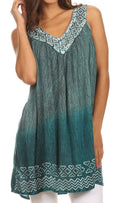 Sakkas Merida Ombre Relaxed Fit Sleeveless V-Neck Blouse#color_Teal