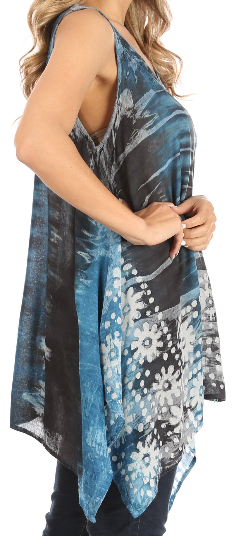 Sakkas Marin Women's Sleeveless Loose Boho Casual Tank Top Blouse Tie-dye & Batik