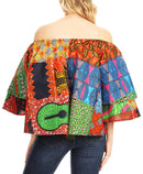Sakkas Abree Off-shoulder Short Sleeve Blouse Top Ankara Wax Dutch African Print