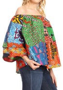 Sakkas Abree Off-shoulder Short Sleeve Blouse Top Ankara Wax Dutch African Print
