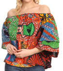 Sakkas Abree Off-shoulder Short Sleeve Blouse Top Ankara Wax Dutch African Print