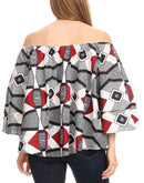 Sakkas Abree Off-shoulder Short Sleeve Blouse Top Ankara Wax Dutch African Print