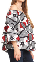 Sakkas Abree Off-shoulder Short Sleeve Blouse Top Ankara Wax Dutch African Print