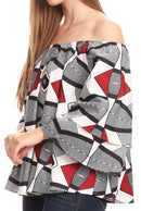 Sakkas Abree Off-shoulder Short Sleeve Blouse Top Ankara Wax Dutch African Print