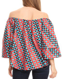 Sakkas Abree Off-shoulder Short Sleeve Blouse Top Ankara Wax Dutch African Print