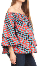 Sakkas Abree Off-shoulder Short Sleeve Blouse Top Ankara Wax Dutch African Print