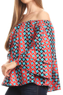 Sakkas Abree Off-shoulder Short Sleeve Blouse Top Ankara Wax Dutch African Print