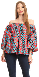Sakkas Abree Off-shoulder Short Sleeve Blouse Top Ankara Wax Dutch African Print