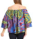 Sakkas Abree Off-shoulder Short Sleeve Blouse Top Ankara Wax Dutch African Print