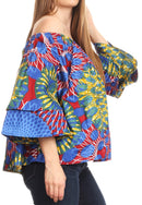 Sakkas Abree Off-shoulder Short Sleeve Blouse Top Ankara Wax Dutch African Print