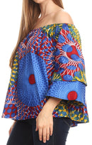 Sakkas Abree Off-shoulder Short Sleeve Blouse Top Ankara Wax Dutch African Print