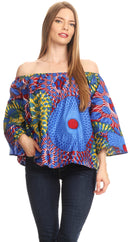 Sakkas Abree Off-shoulder Short Sleeve Blouse Top Ankara Wax Dutch African Print