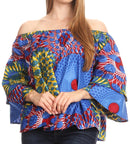 Sakkas Abree Off-shoulder Short Sleeve Blouse Top Ankara Wax Dutch African Print