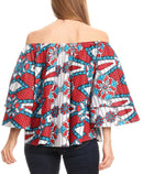 Sakkas Abree Off-shoulder Short Sleeve Blouse Top Ankara Wax Dutch African Print