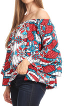 Sakkas Abree Off-shoulder Short Sleeve Blouse Top Ankara Wax Dutch African Print