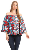Sakkas Abree Off-shoulder Short Sleeve Blouse Top Ankara Wax Dutch African Print