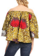 Sakkas Abree Off-shoulder Short Sleeve Blouse Top Ankara Wax Dutch African Print