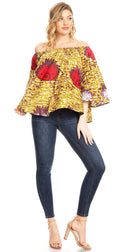 Sakkas Abree Off-shoulder Short Sleeve Blouse Top Ankara Wax Dutch African Print