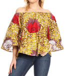 Sakkas Abree Off-shoulder Short Sleeve Blouse Top Ankara Wax Dutch African Print