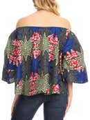 Sakkas Abree Off-shoulder Short Sleeve Blouse Top Ankara Wax Dutch African Print