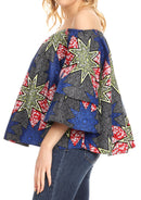 Sakkas Abree Off-shoulder Short Sleeve Blouse Top Ankara Wax Dutch African Print