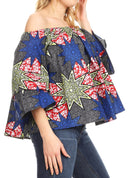Sakkas Abree Off-shoulder Short Sleeve Blouse Top Ankara Wax Dutch African Print