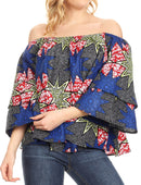 Sakkas Abree Off-shoulder Short Sleeve Blouse Top Ankara Wax Dutch African Print