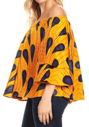 Sakkas Abree Off-shoulder Short Sleeve Blouse Top Ankara Wax Dutch African Print