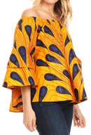 Sakkas Abree Off-shoulder Short Sleeve Blouse Top Ankara Wax Dutch African Print