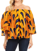 Sakkas Abree Off-shoulder Short Sleeve Blouse Top Ankara Wax Dutch African Print
