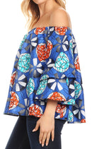 Sakkas Abree Off-shoulder Short Sleeve Blouse Top Ankara Wax Dutch African Print
