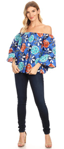 Sakkas Abree Off-shoulder Short Sleeve Blouse Top Ankara Wax Dutch African Print