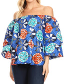 Sakkas Abree Off-shoulder Short Sleeve Blouse Top Ankara Wax Dutch African Print