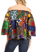 Sakkas Abree Off-shoulder Short Sleeve Blouse Top Ankara Wax Dutch African Print