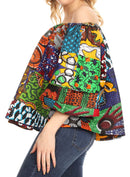 Sakkas Abree Off-shoulder Short Sleeve Blouse Top Ankara Wax Dutch African Print