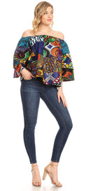 Sakkas Abree Off-shoulder Short Sleeve Blouse Top Ankara Wax Dutch African Print