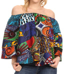 Sakkas Abree Off-shoulder Short Sleeve Blouse Top Ankara Wax Dutch African Print