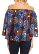 Sakkas Abree Off-shoulder Short Sleeve Blouse Top Ankara Wax Dutch African Print