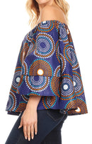 Sakkas Abree Off-shoulder Short Sleeve Blouse Top Ankara Wax Dutch African Print