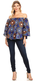 Sakkas Abree Off-shoulder Short Sleeve Blouse Top Ankara Wax Dutch African Print