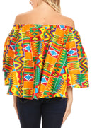 Sakkas Abree Off-shoulder Short Sleeve Blouse Top Ankara Wax Dutch African Print