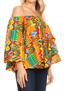 Sakkas Abree Off-shoulder Short Sleeve Blouse Top Ankara Wax Dutch African Print