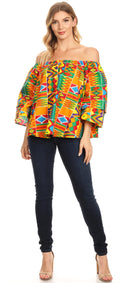 Sakkas Abree Off-shoulder Short Sleeve Blouse Top Ankara Wax Dutch African Print