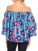 Sakkas Abree Off-shoulder Short Sleeve Blouse Top Ankara Wax Dutch African Print