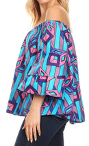 Sakkas Abree Off-shoulder Short Sleeve Blouse Top Ankara Wax Dutch African Print