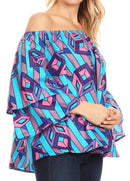 Sakkas Abree Off-shoulder Short Sleeve Blouse Top Ankara Wax Dutch African Print
